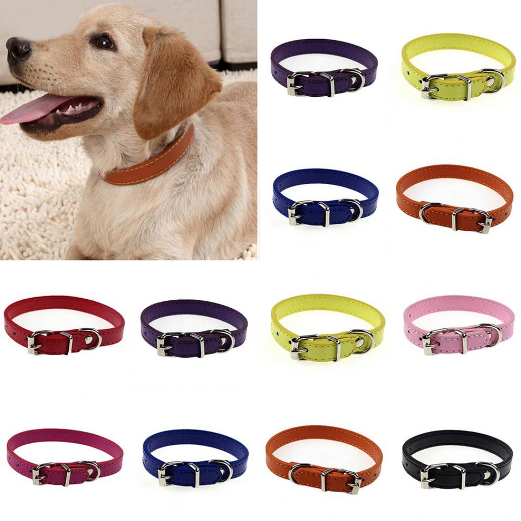 Small Pet Dog Adjustable Faux Leather Collar Puppy Cat Buckle Neck Strap Decor