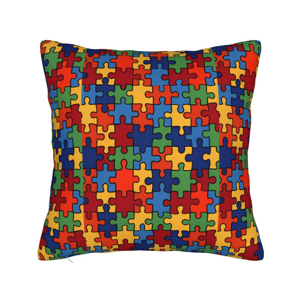 Vibrant Neon Dense Autism Puzzle Pillow Cover Comfy Cushion Cover Fashion Pillow Case For Sofa Car Home Decor