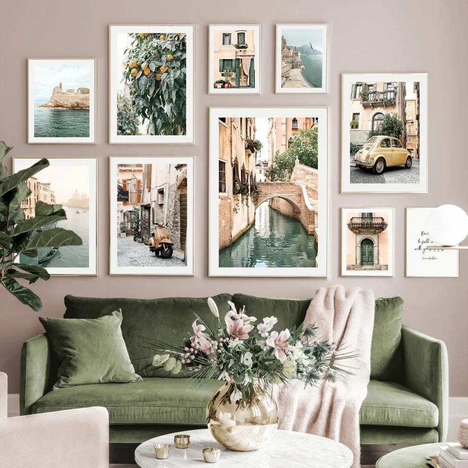 Italy Cinque Terre Sea Town Boat Fruit Tree Nordic Wall Art Canvas Painting Posters And Prints Pictures For Living Room Decor