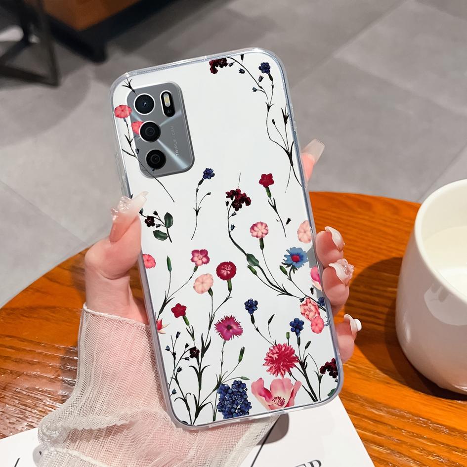 For Oppo A35 A58 A17 A15 A15S A16 A16S A17K Phone Cover Pretty Flower Pattern Soft Clear Silicone Shockproof Protective Ultra Thin Case For Oppo Shell