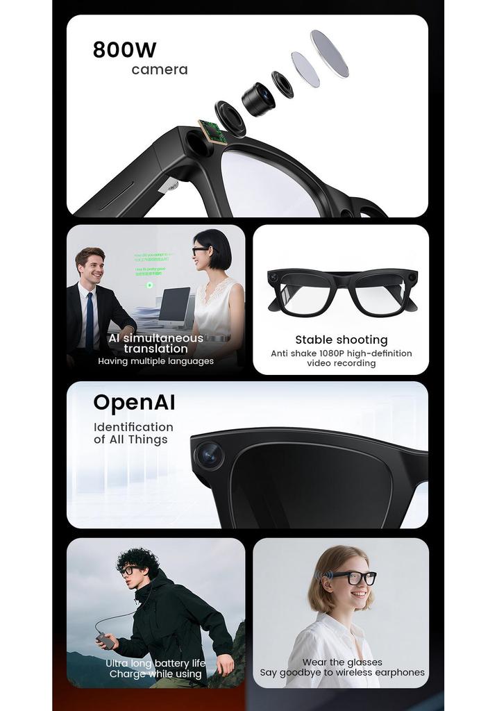 Smart Electrochromic Glasses with 8MP Camera, Bluetooth Music, and AI Features