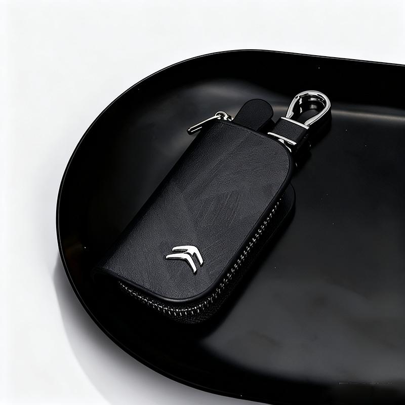AJFJ2 Leather Citroën Key Fob Holder Car Key Case Protector for DS C3 C4 C5 Picasso Models - Premium Business Gift (Black/Brown)