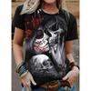 Plus Size Goth T-shirt Women's Figure & Skull & Floral 3D Print Round Neck Short Sleeve Slight Stretch T-shirt Women Streetwear