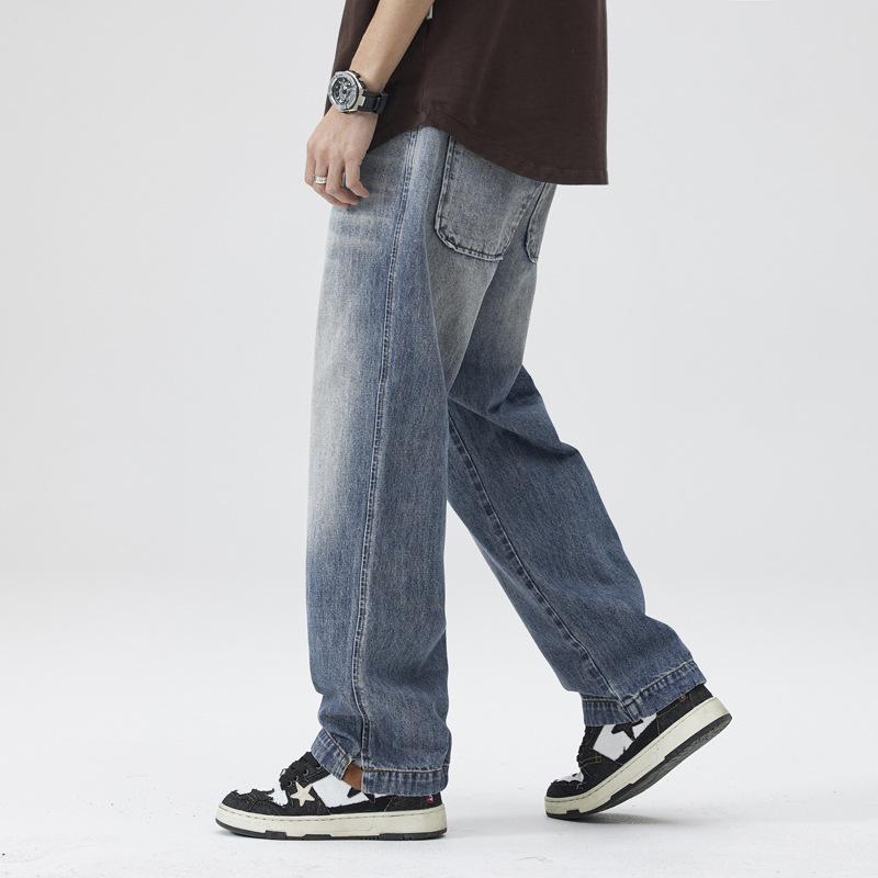 Classic blue new trend retro straight American jeans men's loose casual wide-leg drape trousers