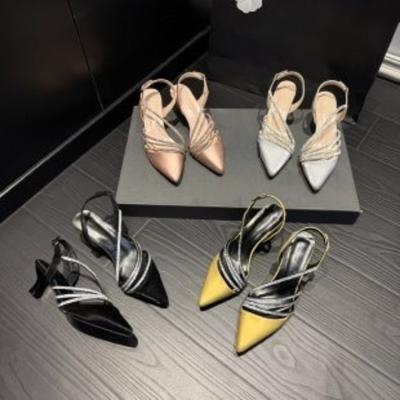 Модные французские босоножки баотоу темперамент 2025 острый носок летняя мода новые высокие каблуки стразы женские туфли-лодочки