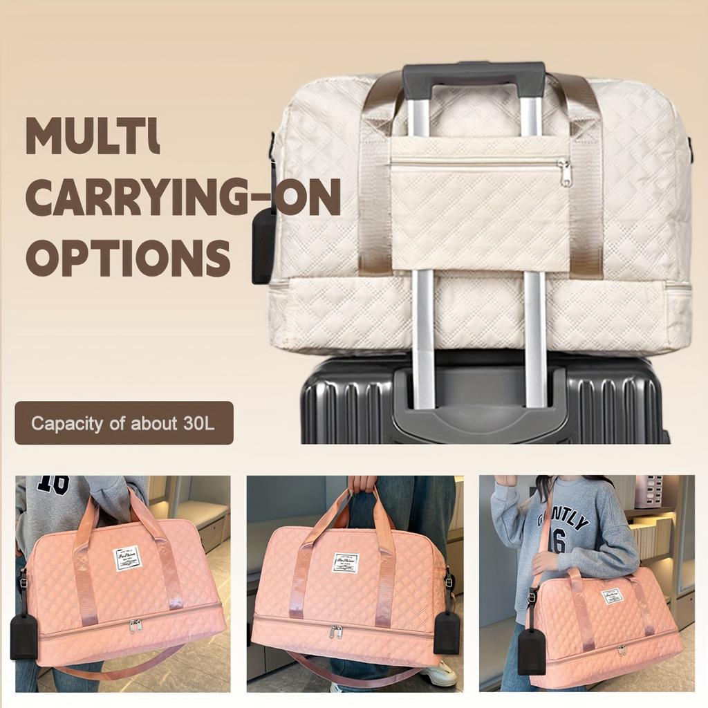 Дорожная сумка из ткани Оксфорд, стеганая, с отделением на молнии и регулируемым плечевым ремнем.