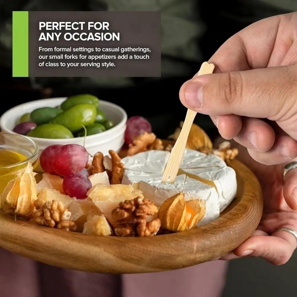 100Pcs Mini Bamboo Appetizer Forks Eco-Friendly Dessert Fork Bamboo Disposable Fork Dessert Serving