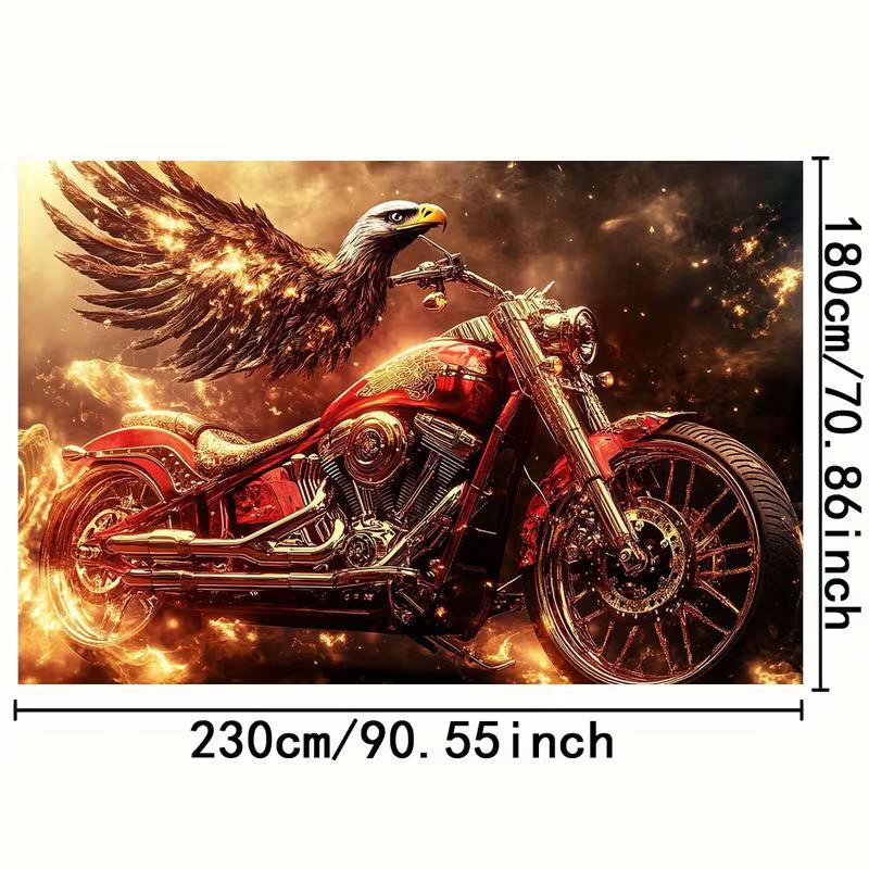 2D Fire Eagle & Motorcycle Backdrop, Cool Biker Themed Photography Background