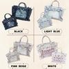 Jan étoile Ita Bag, All Lace, Ribbon, Pearl, and Ruffle Design, Feminine Handbag for Women, Large Capacity Shoulder Bag, Transparent, Stylish, Cute,