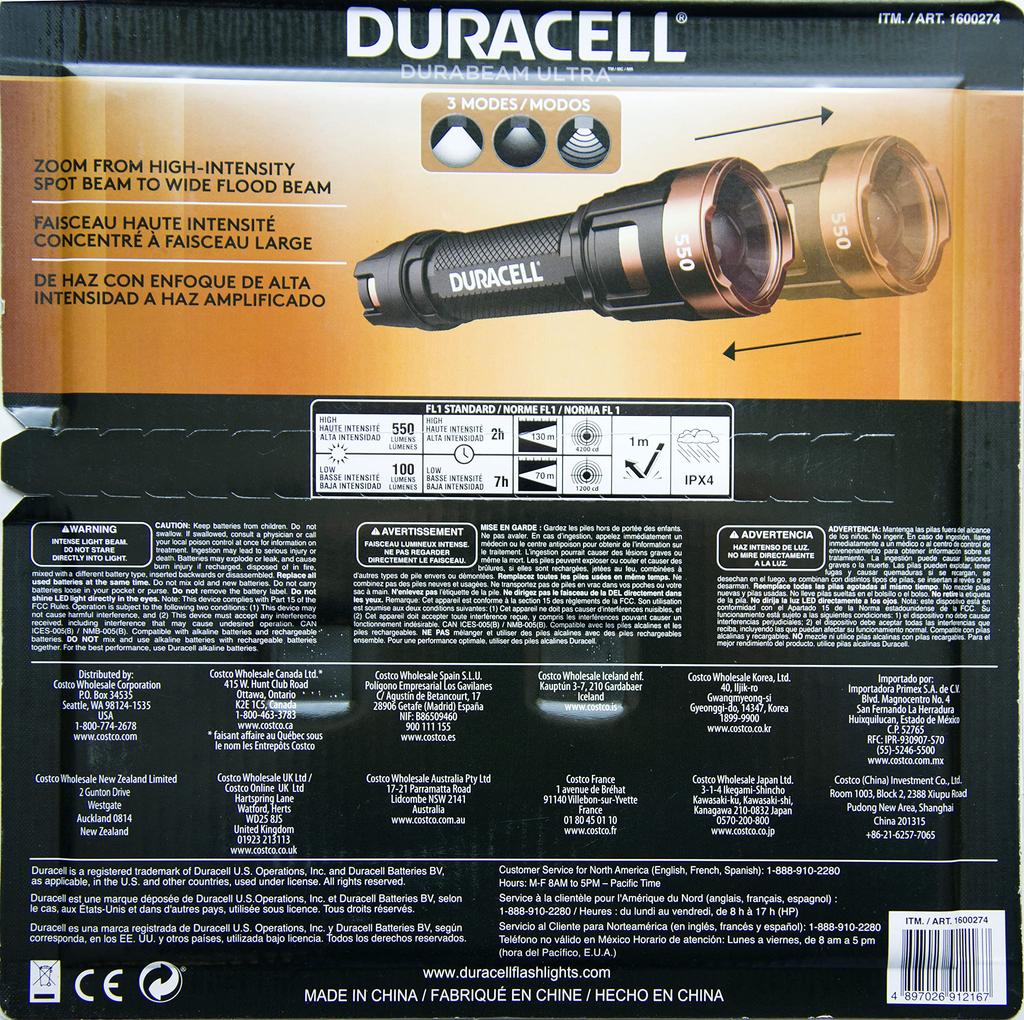 DURACELL Светодиодный водонепроницаемый фонарик Набор из 550 3 Освещение Черный 3, Люмены, Режимы,