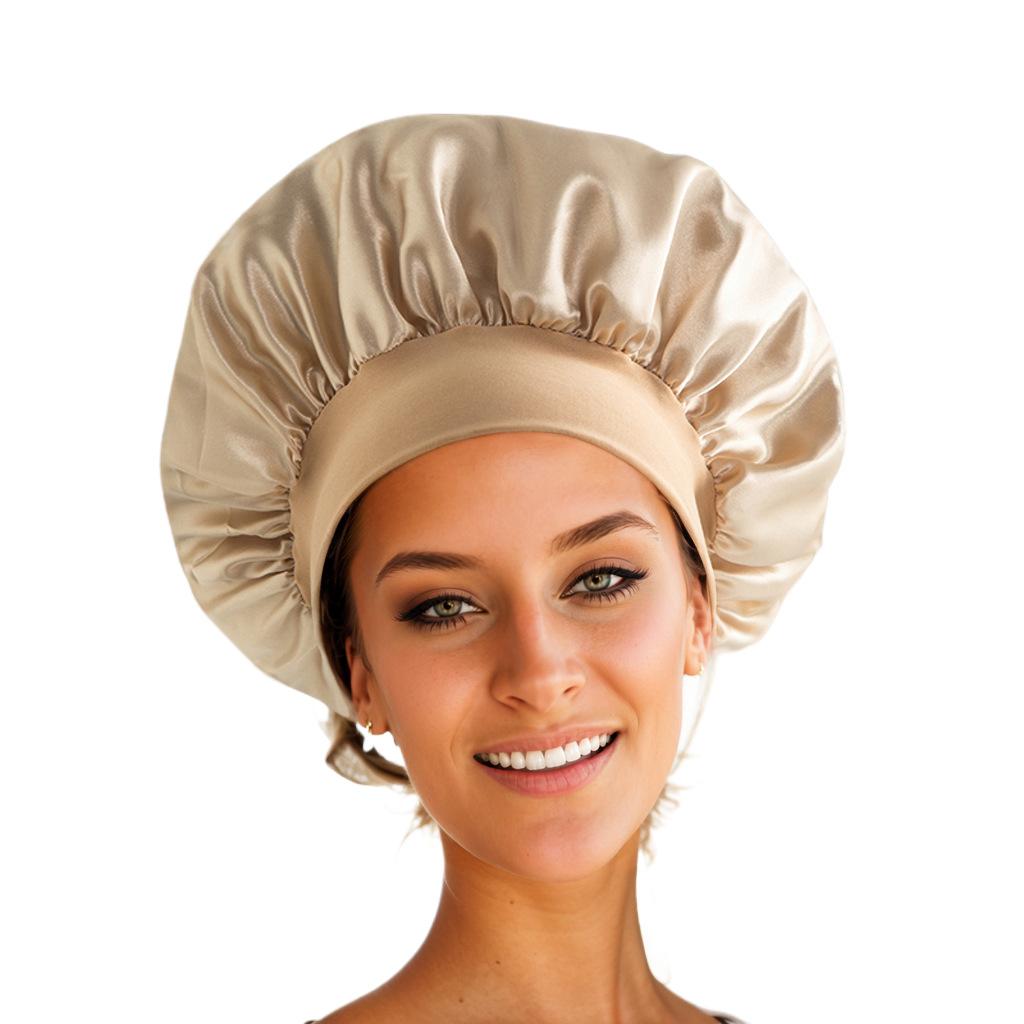 Новая атласная ночная шапочка с широкими полями, шелковистая шапочка для сна, шапочка для сна с эластичной мягкой лентой, шапочка для укладки волос, инструмент для обертывания волос