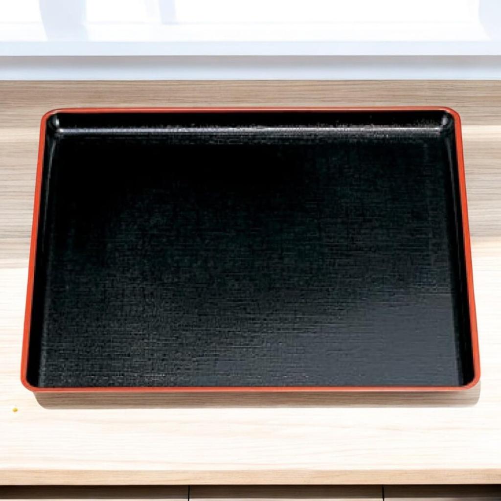 Square Tray Lacquerware 33cm Made In Japan J-kitchens 1-shaku (1.5-inch) (Tray/Obon) Black/Red Non-Slip (ABS Resin)