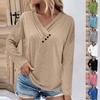 Women's Fashion Casual Solid Color Chest Panel Ruched Button V Neck Long Sleeve Ladies Long Top