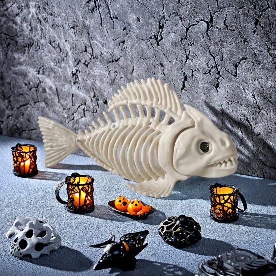 Halloween Animal Skeletons Dog Bat Frog Scorpion Spider Snake Rat Bone Skeletons for Halloween Party Haunted House Graveyard Scene Decoration