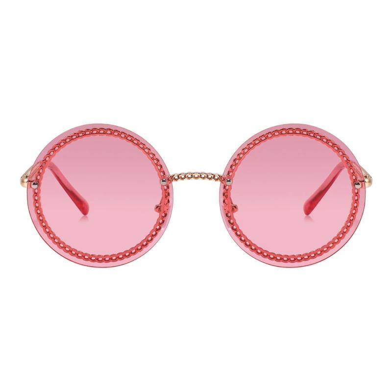 Luxury Metal Chain Round Sunglasses Rimless Brand Shades For Women Circle Sun Glasses Gradient Zonnebril Dames
