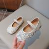 New Little Girl Fashionable Korean Style Pearl Princess Little Leather Shoes Crystal Dancing Shoes