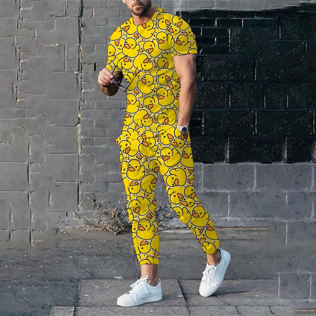 Men's T-shirt Pants Tracksuit Duck Panda 3D Print T Shirts Trousers Sets 2 Pieces Fashion Streetwear Oversized Suits Sportswear