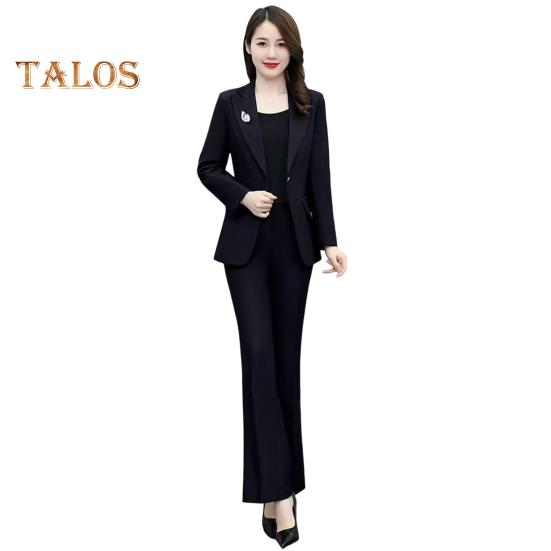 Женский комплект из 2 предметов: пальто и брюки, отложной воротник, длинные рукава, пиджак, облегающий крой, однотонные расклешенные брюки, повседневная одежда для поездок на работу и в офис