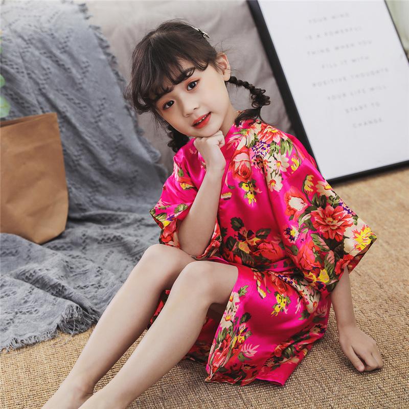 Детский халат-кимоно «Пион» Удобный Элегантный Сатиновый Ночная сорочка Халат Платье для выступления на подиуме для девочек Детей Повседневная одежда