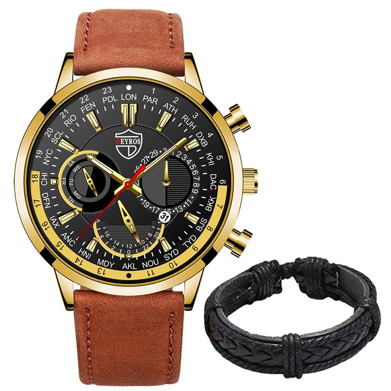 Модные мужские часы класса люкс для мужчин, деловые кожаные кварцевые наручные часы, мужские повседневные спортивные часы с браслетом и светящимися часами