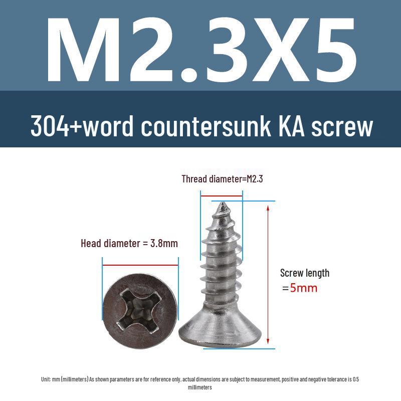 Yigu 304 Stainless Steel Phillips Flat Head Self-Tapping Screws M1-M2.5