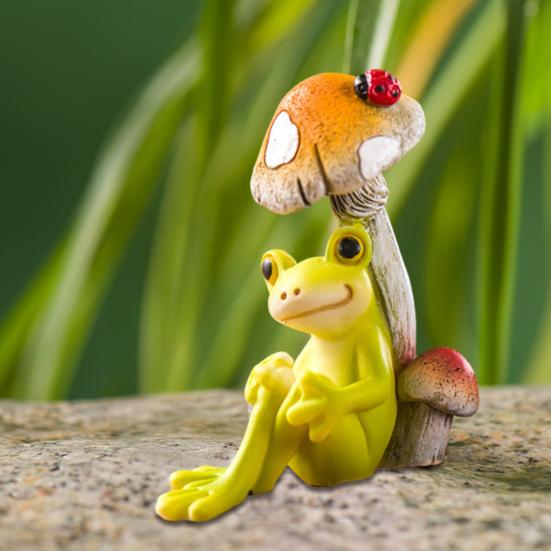 Cartoon Frog Figurine Resin Mushroom Reading Lying Guitar Frog Statue Sculpture Indoor
