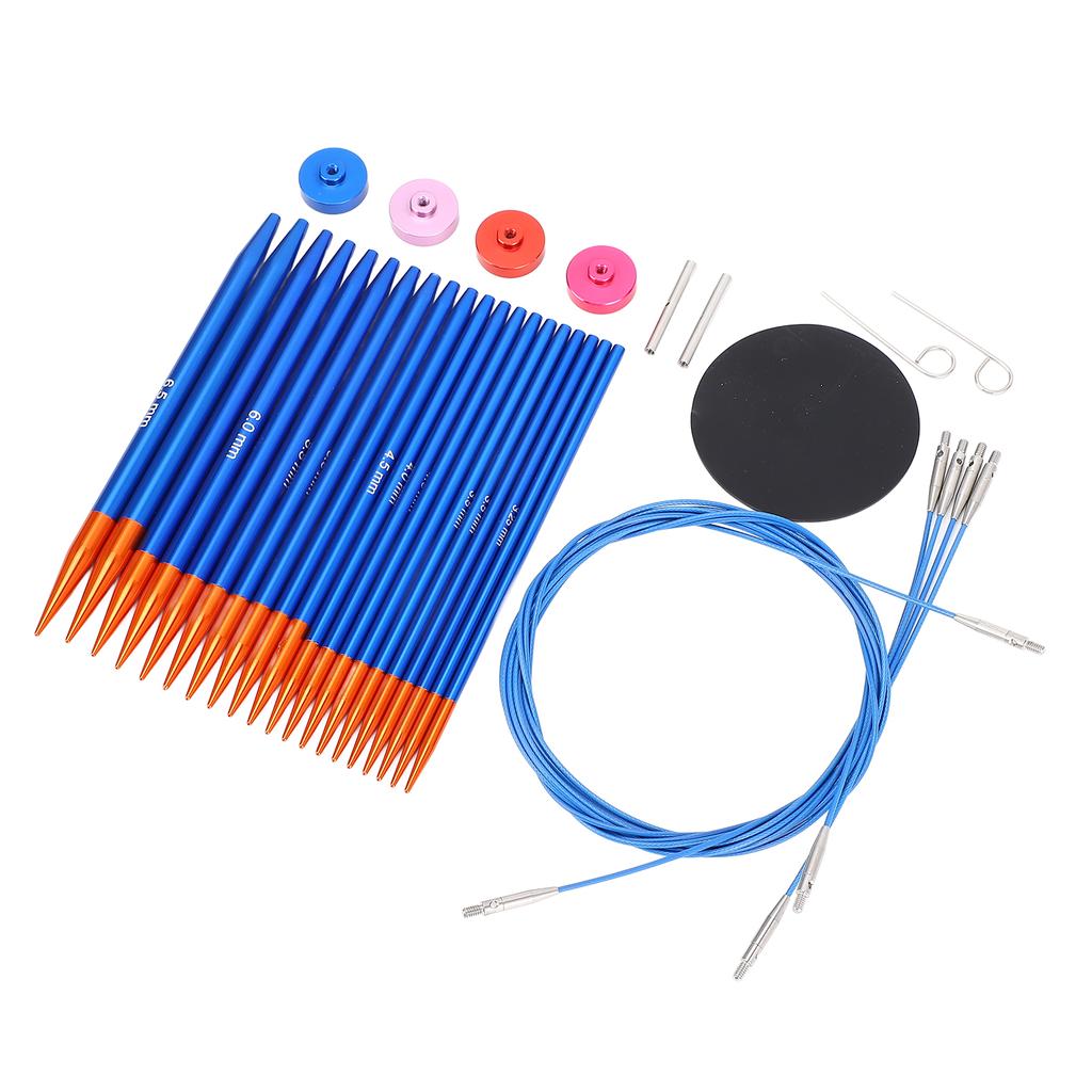 Circular Knitting Needle and Cable Set Blue Gold Color Double Head Interchangeable Needles for Home