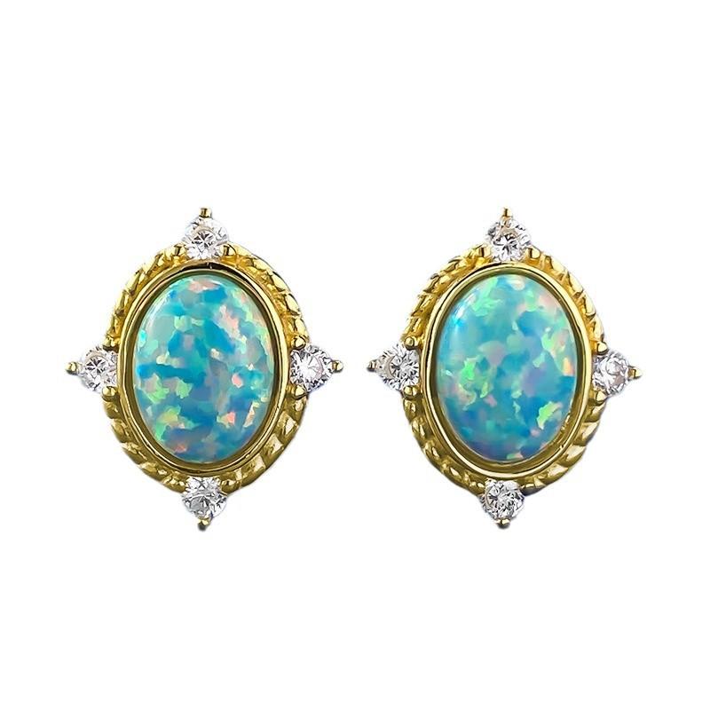 Gilded Court Style Opal Dream Blue Light Luxury Temperament Stud Earrings