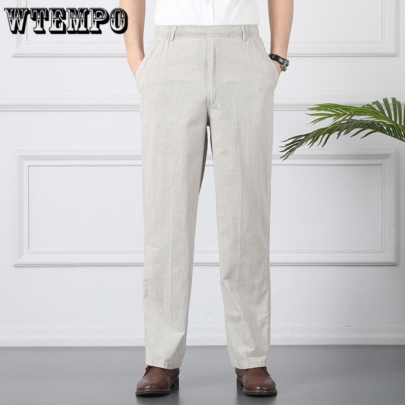 Большие размеры осень-лето повседневные брюки из натурального хлопка и льна с высокой талией большого размера льняные дышащие свободные мужские брюки