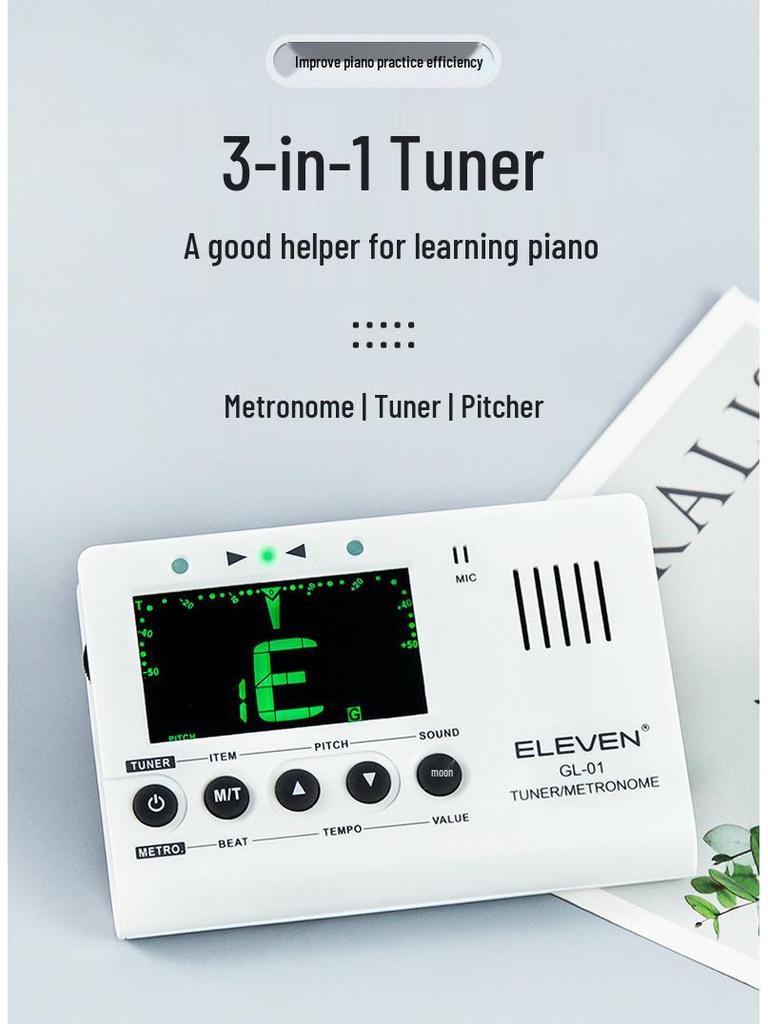 ELEVEN Three-in-One Guitar, Violin, and Bass Tuner with Calibrator & Metronome