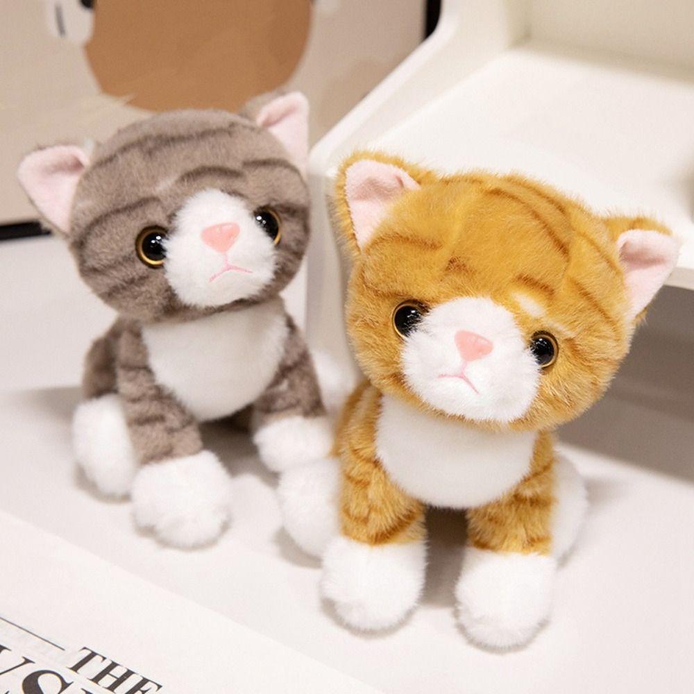 Stuffed Animal Simulated Cat Doll Soft Furry Stuffed Cat Keychain Kitten Plush Toy  Girls Gift