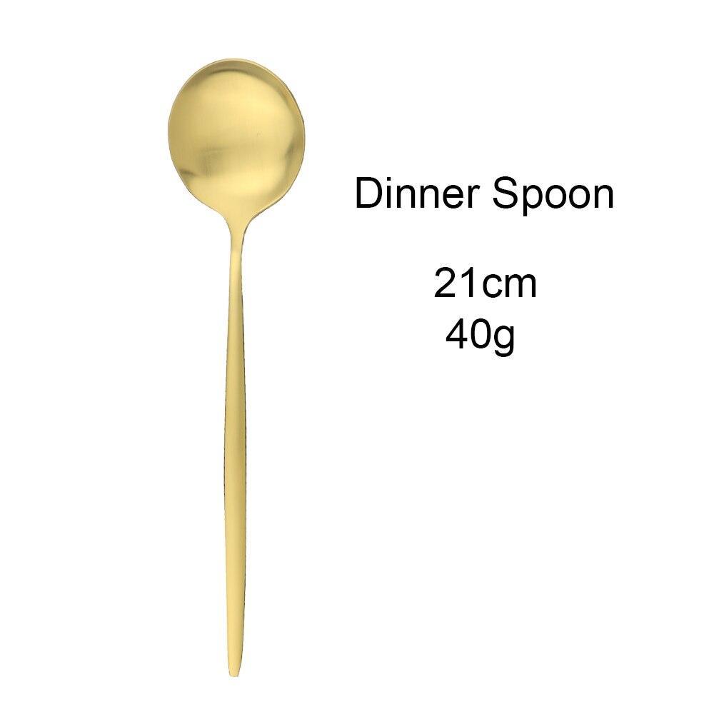 Matte Gold Cutlery Set Stainless Steel Dinnerware Cake Fork Long Handle Spoon Dessert Knife Tableware Flatware Silverware Set