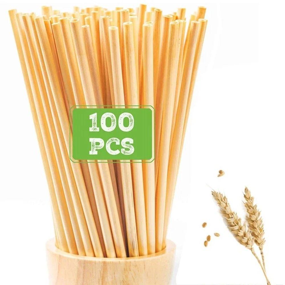 100Pcs Eco-Friendly Wheat Drinking Straws Disposable Degradable Straws Environmentally Straws  Bar