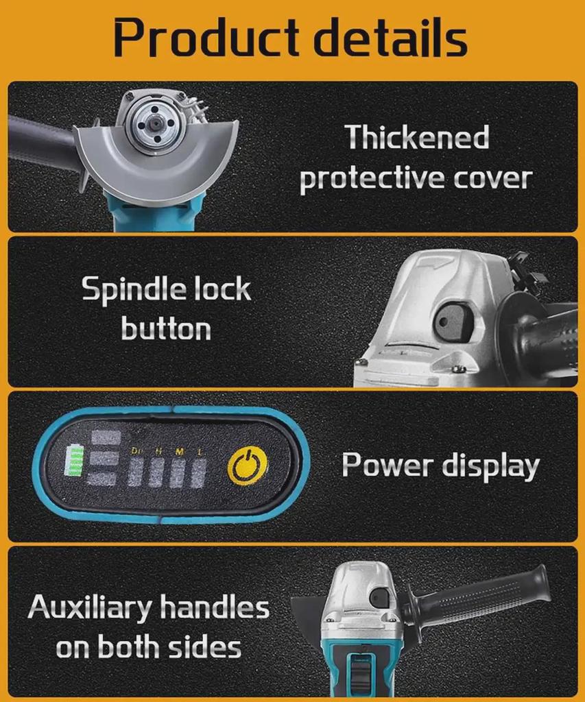 125 В аккумуляторная бесщеточная литиевая угловая шлифовальная машина и полировальная машина с прочным пластиковым корпусом