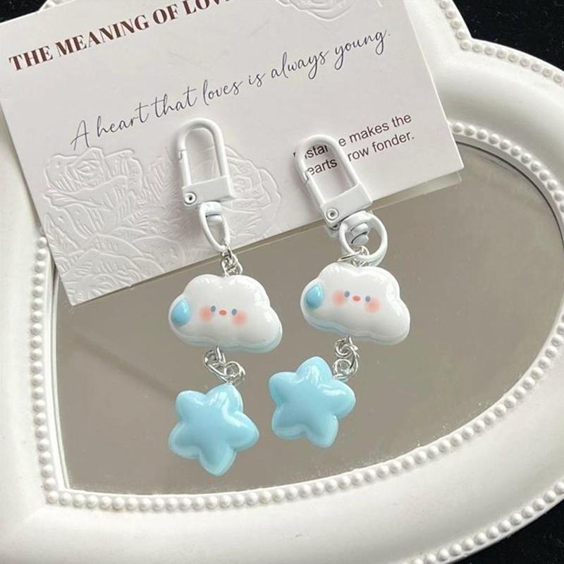 Милый брелок для ключей в виде голубой звезды в виде облака, автомобильные ключи, аксессуары, мультяшный кавайный брелок для женщин, сумка, подвеска, брелки для ключей