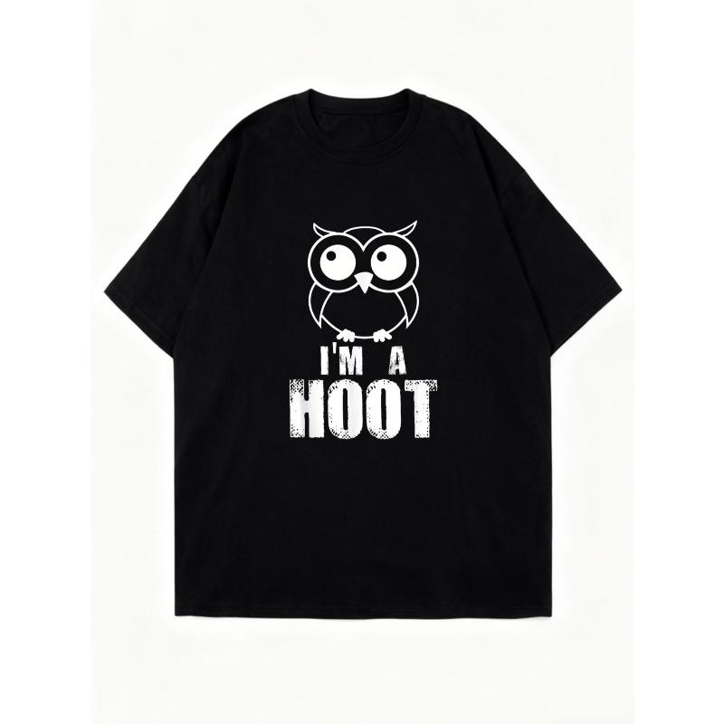 Oversized T-Shirt Black Owl And I M A Hoot Print Casual Wear For Women Summer Outfits Streetwear Fashion