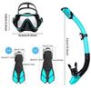 Mask Fins Snorkel Set, Snorkeling Gear for Adults, Panoramic View Snorkel Mask Anti-Fog, Adjustable Dive Flippers, Dry Top Snork