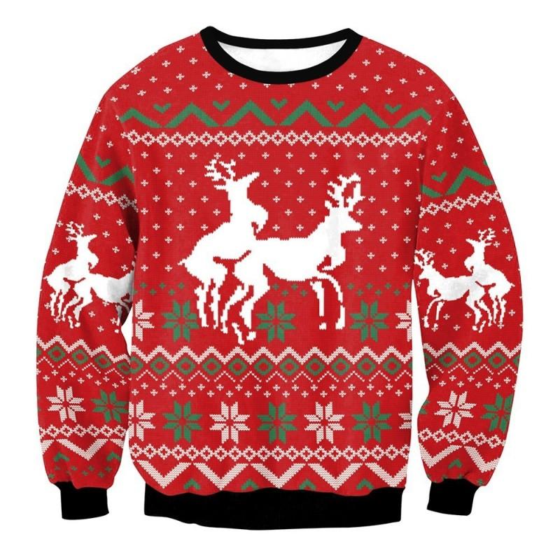 Christmas Sweatshirt Couples Santa Elk Print Long Sleeve Crew Neck Fall Casual Top