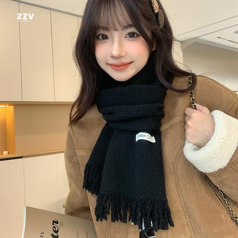 Scarf women's new high-end warm thickened soft knitted scarf winter ankela red student versatile