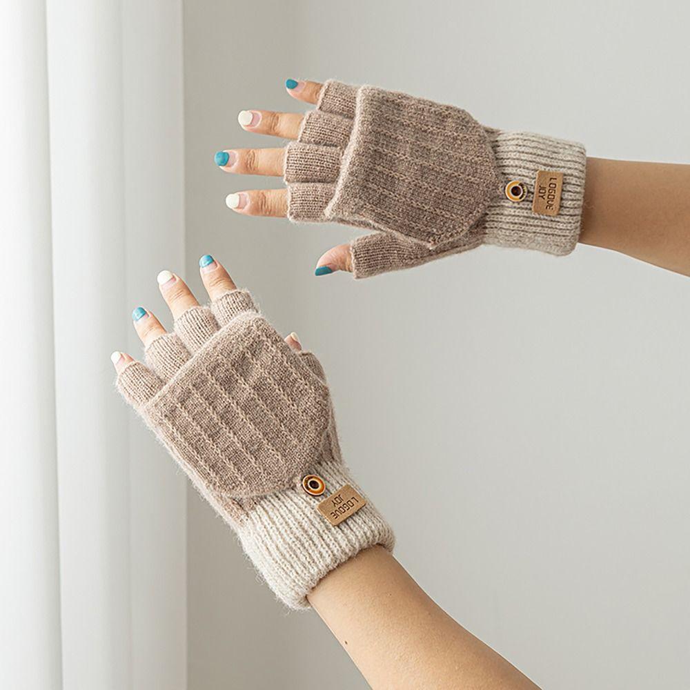 Thicken Winter Gloves Knitted Wool Glove Bracers Casual Finger Gloves for Woman Winter Warm