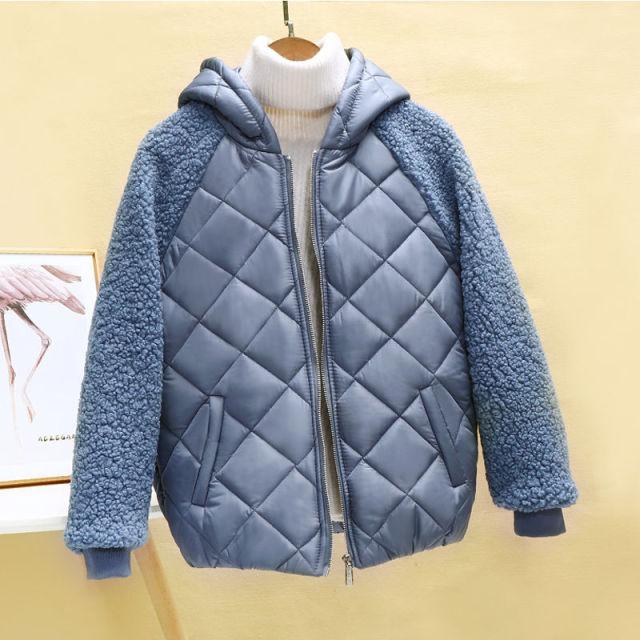 Thin Light Down Cotton Jacket Female Short Coat Autumn Winter Women's 2021 Hooded Loose Imitation Lamb Wool Cotton Jacket
