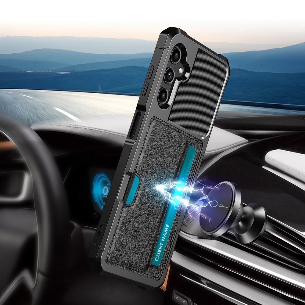 Case for Samsung Galaxy A25 5G, Card Holder Kickstand, black + 9H glass