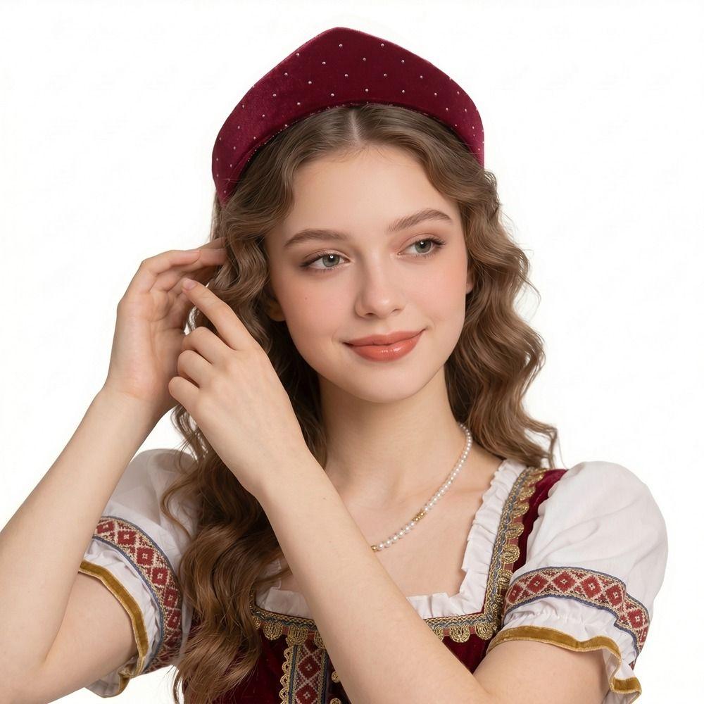 Vintage Elegant Rhinestone Velvet Crown Headband Baroque Triangle Sponge Hairband British Headwear Elastic Hair Hoop Women
