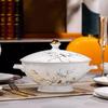 Роскошная фарфоровая тарелка Wuhe Jingdezhen с золотым краем, с изображением цветов и птиц