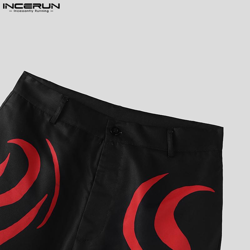 INCERUN Мужские брюки повседневные с принтом на молнии на талии широкие штанины длинные брюки