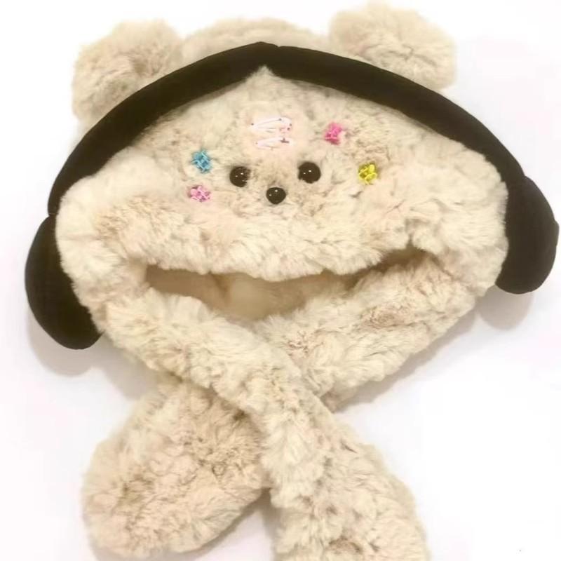 Зимняя шапка плюшевая утолщенная милая наушники шапка с медведем шарф интегрированный плюшевая защита ушей шапка-пуловер