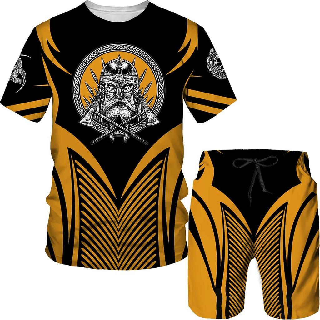 Модная винтажная футболка с принтом для мужчин, повседневные топы с круглым вырезом, трендовые шорты, комплект из 2 предметов, летние спортивные костюмы на открытом воздухе, шорты, комплекты футболок