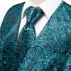 Fashion Mens Suit Vest Red Blue Paisley Waistcoat Tie Hanky Cufflinks Set  for Wedding