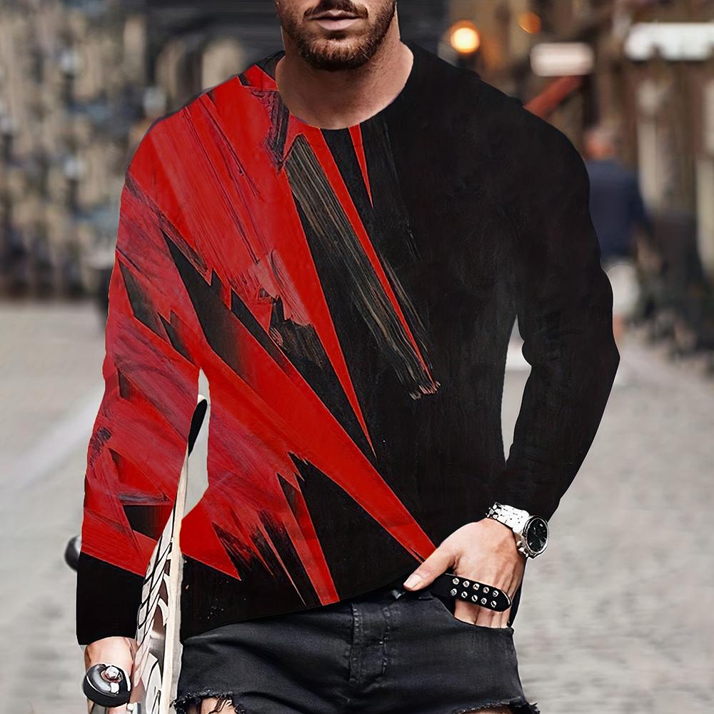 Ретро Пламя Серия 3D Печатный Летний Мужской O Neck Повседневный Длинный Рукав Футболка Оверсайз Пуловер Модная Трендовая Мужская Одежда