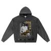 DTG Print Knitted Denim Zip-Up Hoodie Fight Brother Print Zipper Hoodies  